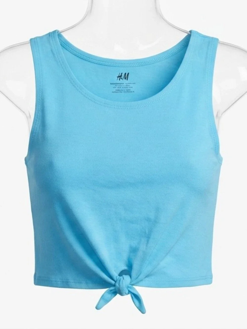 ​H&M Girls' Organic Cotton Light Blue Tie-Front Tank Top - Size 12-14Y
